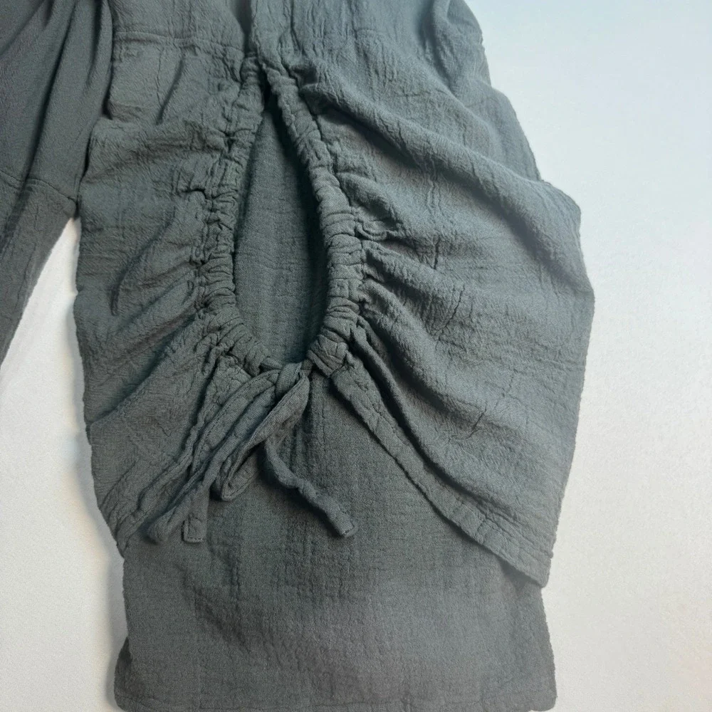 Oh My Gauze Womens Pants Large Greenish Grey Cotton Ruched Drawstring Boho - Picture 5 of 9